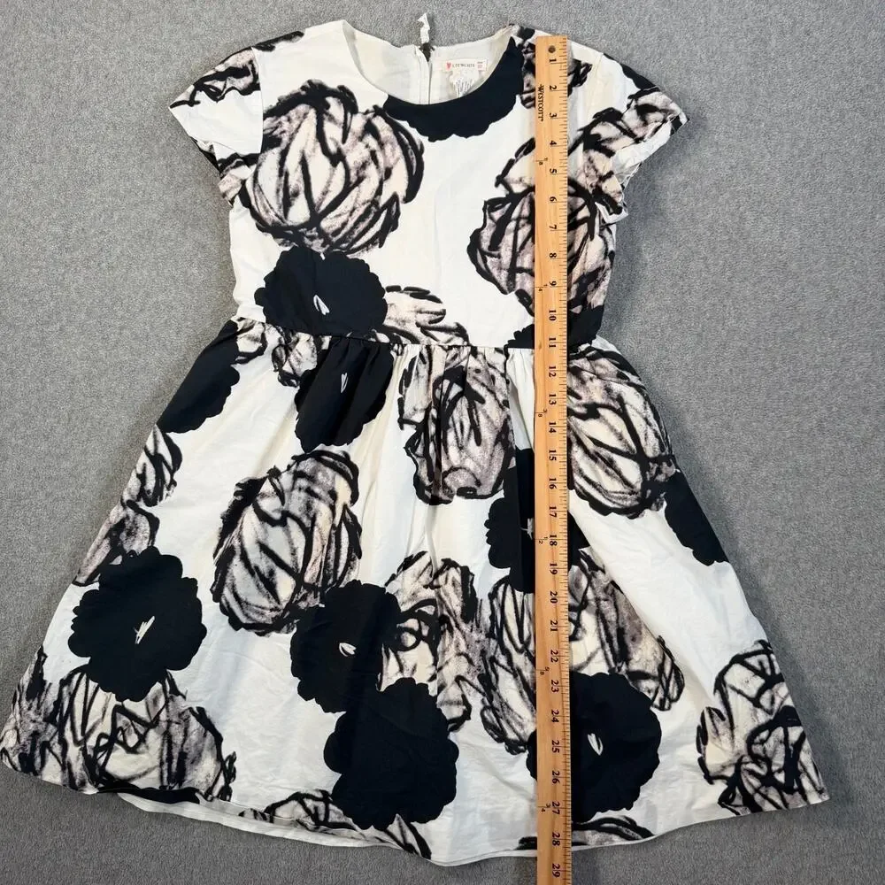 Crewcuts Girls Size 10 Black White Floral Cap Sleeve Dress Cotton Flare